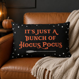 Coussin Rectangle Balai de sorcière Hocus Pocus noir vintage orange