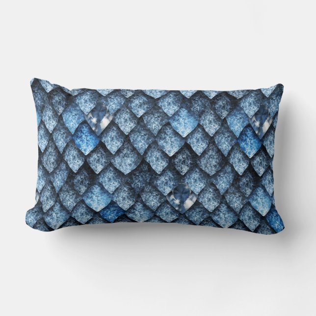 Coussin Rectangle Balance de dragon / gemmes bleues (Recto)