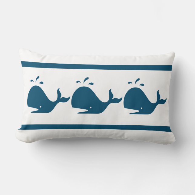 Coussin Rectangle Baleine bleue marine nautique côtière  Blanc (Recto)