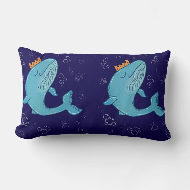 Coussin Rectangle Baleine Roi avec Couronne | Art folklorique océani (Recto)