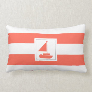 Coussin Rectangle Bande de corail et de cabane blanche avec voilier