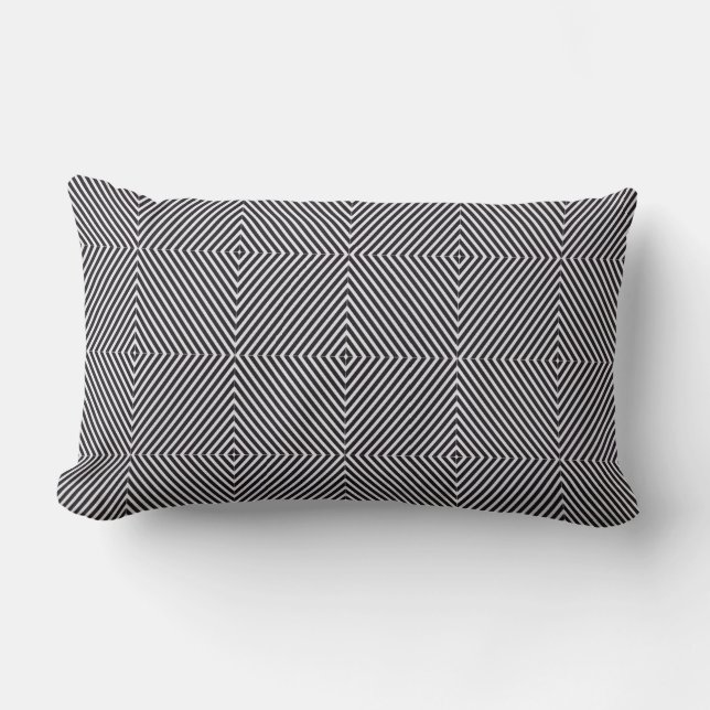 Coussin Rectangle Bande géométrique de diamant d'art noir et blanc (Recto)