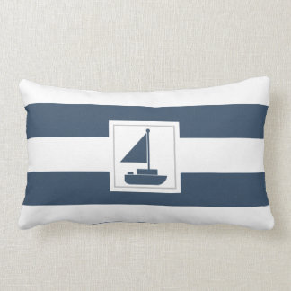 Coussin Rectangle Bande marine et blanche avec voilier