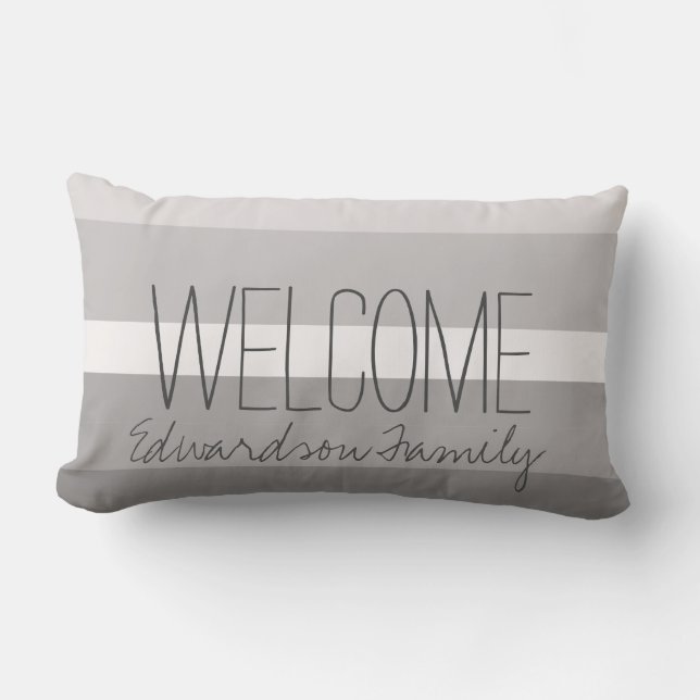 Coussin Rectangle Bandes blanches grises modernes Nom de famille de  (Recto)