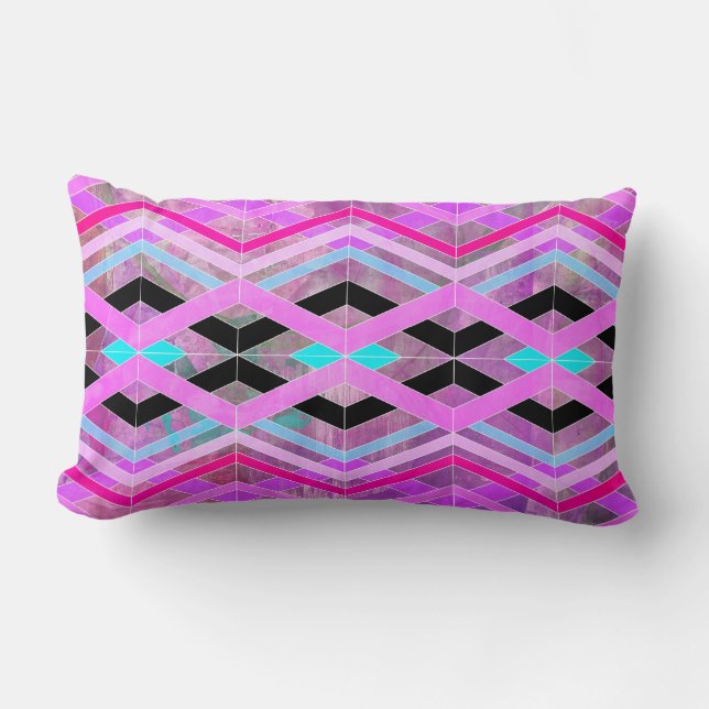 Coussin Rectangle Bandes de croisement géométriques violettes roses  (Recto)