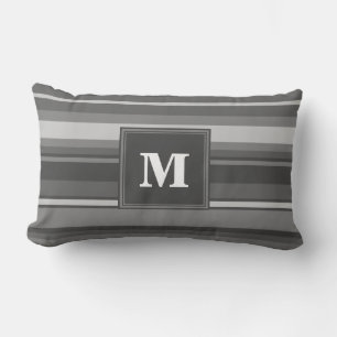 Coussin Rectangle Bandes gris monogramme