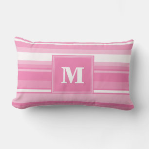 Coussin Rectangle Bandes rose monogramme