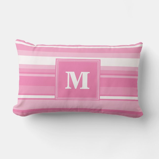 Coussin Rectangle Bandes rose monogramme (Recto)