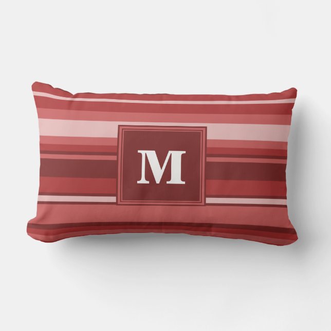 Coussin Rectangle Bandes rouges monogrammes (Recto)