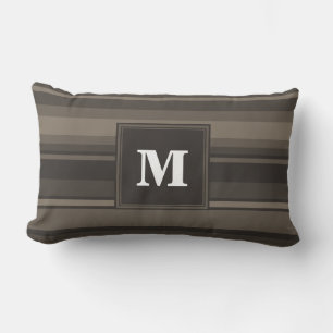 Coussin Rectangle Bandes taupe monogramme