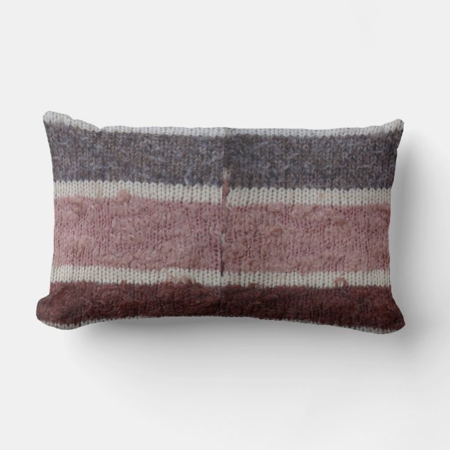 Coussin Rectangle bandes tricotées à la main marron et biégé (Recto)