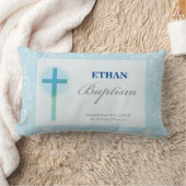 Coussin Rectangle Baptême de garçon au dentelle bleue (Couverture)
