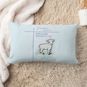 Coussin Rectangle Baptême de petit-fils Agneau Bleu Personnalisé