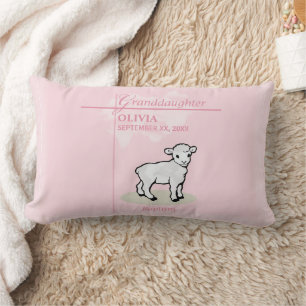 Coussin Rectangle Baptême de petite-fille Rose Fille Agneau Nom et D