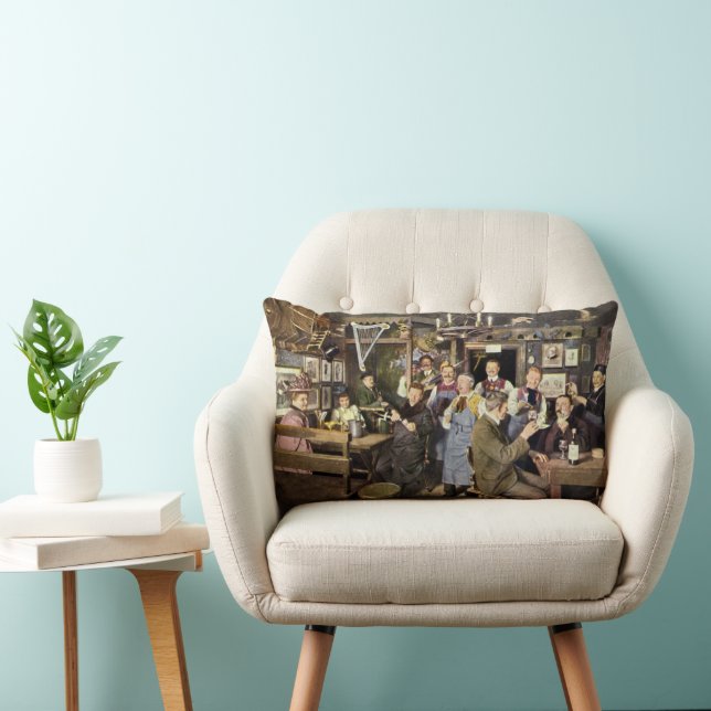 Coussin Rectangle Bar à l'ancienne avec des gens qui célèbrent, une  (Chaise)