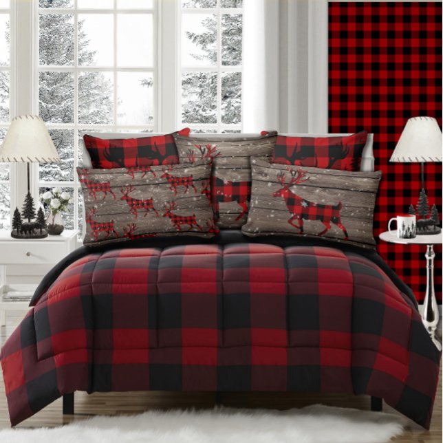 Coussin Rectangle Barque récupérée Snowy Red Buffalo Plaid Stade (Créateur téléchargé)