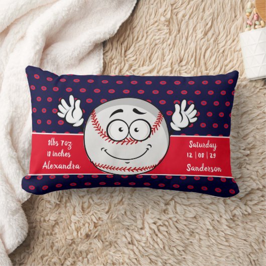 Coussin Rectangle Baseball drôle de visage statistiques de naissance (Couverture)