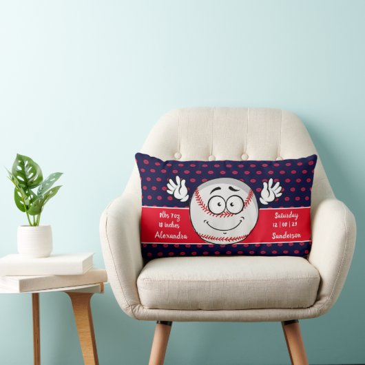 Coussin Rectangle Baseball drôle de visage statistiques de naissance (Chaise)