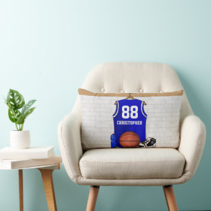 Coussin Rectangle Basket-ball bleu et blanc personnalisé Jersey