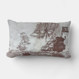 Coussin Rectangle BATAILLE DE NAVIRE PIRATE EN noir blanc