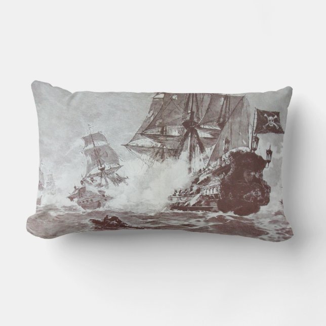 Coussin Rectangle BATAILLE DE NAVIRE PIRATE EN noir blanc (Recto)
