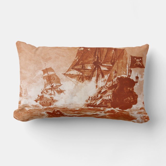 Coussin Rectangle BATAILLE DE NAVIRE PIRATE EN sépia brun (Recto)