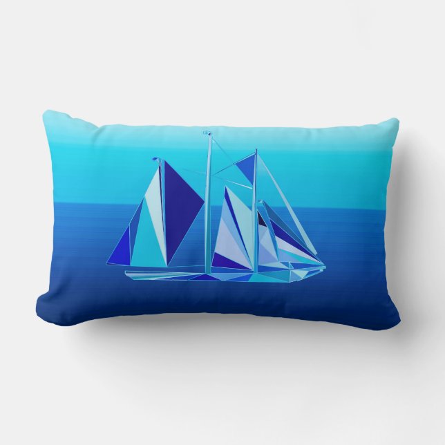 Coussin Rectangle Bateau à voile géométrique moderne / Yacht, Cobalt (Recto)