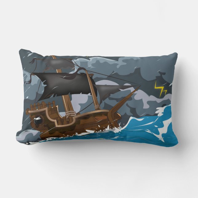 Coussin Rectangle Bateau pirate dans la tempête (Recto)