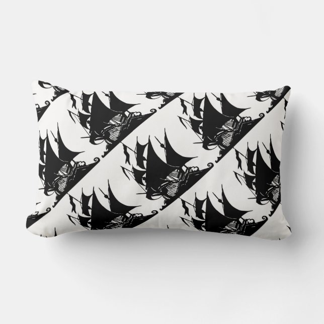 Coussin Rectangle Bateau pirate noir et blanc (Recto)