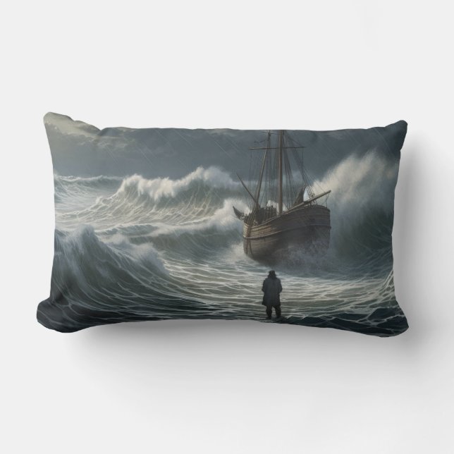 Coussin Rectangle Bateau Stormy Seas - Marcher sur l'eau (Recto)