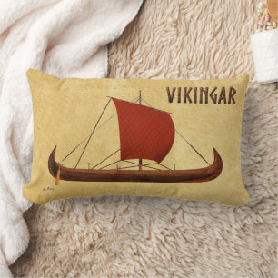 Coussin Rectangle Bateau viking à voile rouge II