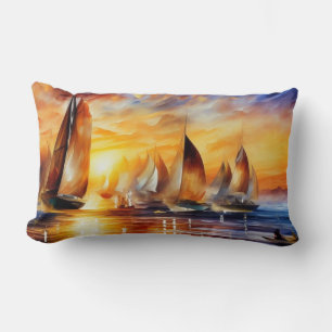 Coussin Rectangle Bateaux à voile course abstrait moderne bleu rouge