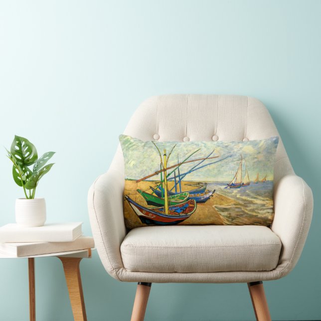 Coussin Rectangle Bateaux de pêche de Van Gogh sur la plage à Sainte (Chaise)