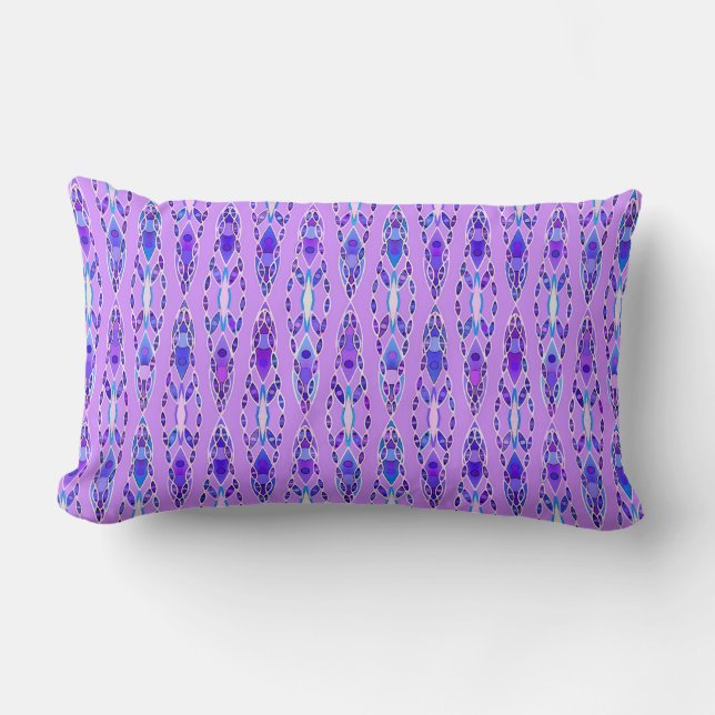 Coussin Rectangle Batik Tribal - Lavande, Bleu et Violet (Recto)