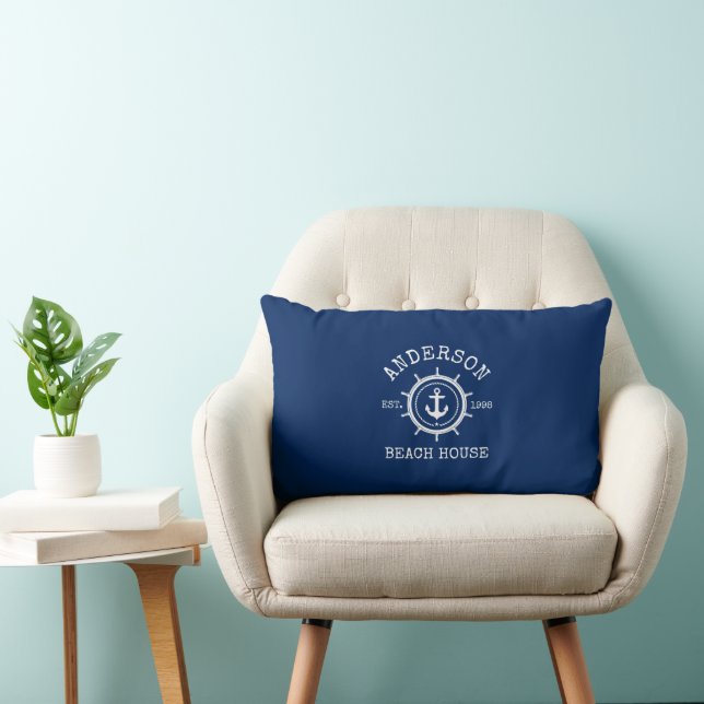 Coussin Rectangle Beach House Ancre nautique corde Helm Marine Blue (Chaise)