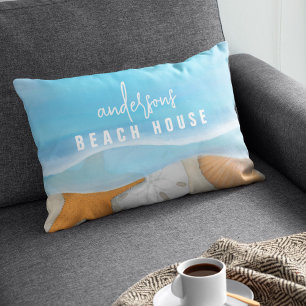 Coussin Rectangle Beach House Watercolor Ocean Custom