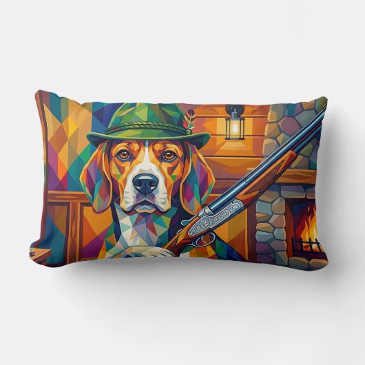 Coussin Rectangle Beagle Chasseur Pop Art – Chien de Chasse Moderne (Recto)
