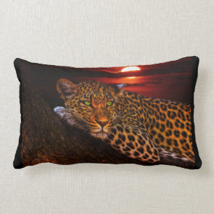 Coussin Rectangle Beau léopard au coucher du soleil