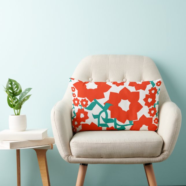 Coussin Rectangle beau motif de fleurs rouges pour noël (Chaise)