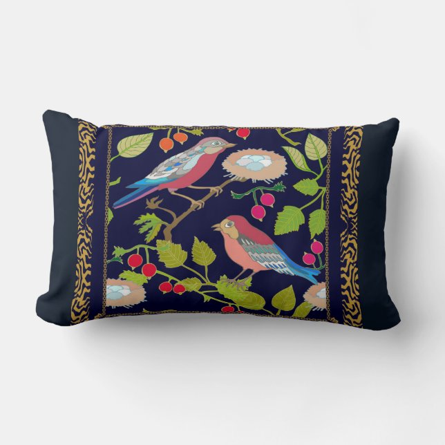 Coussin Rectangle Beau Paradis Oiseaux et Baies rouges d'été (Recto)