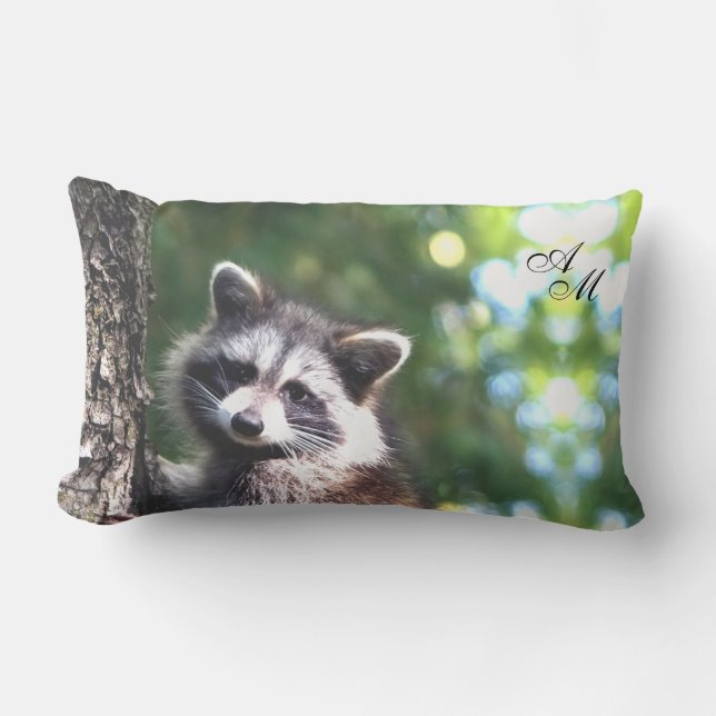 Coussin Rectangle Beau Raton laveur dans la Jungle & Monogramme (Recto)
