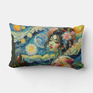 Coussin Rectangle Beauté orientale Maiko Geisha Van Gogh mashup