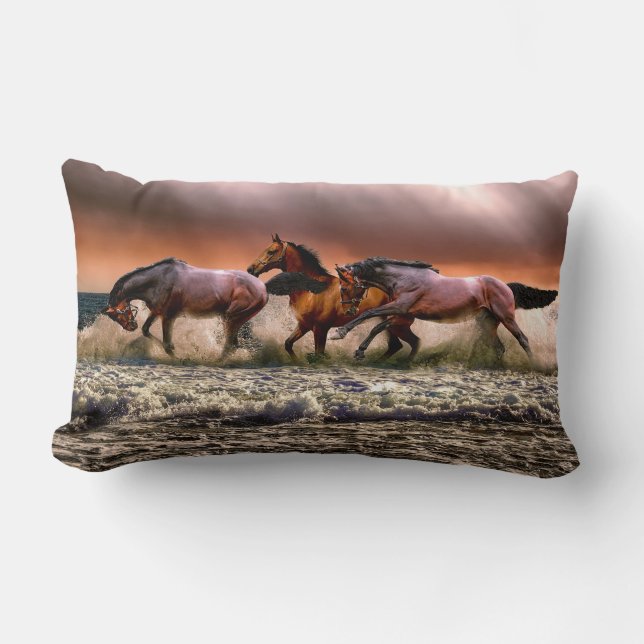 Coussin Rectangle Beaux chevaux courants en surf (Recto)