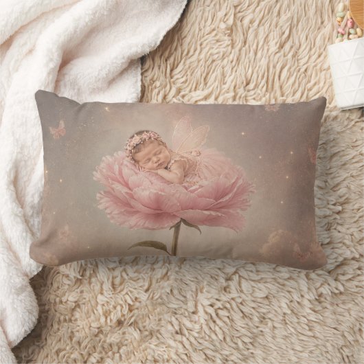 Coussin Rectangle Bébé endormi fleur rose (Couverture)