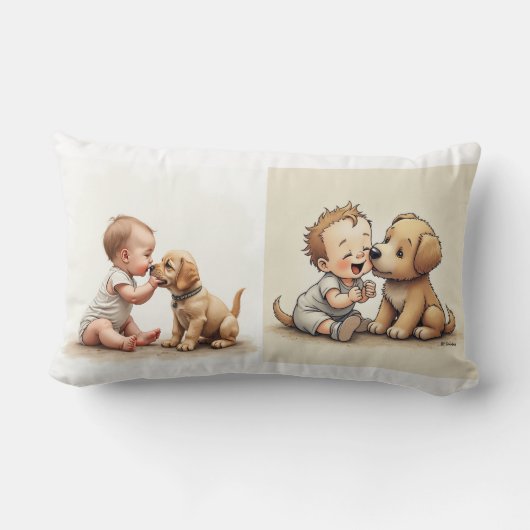 Coussin Rectangle Bébé et chiot Jeu d'oreiller (Verso)
