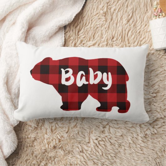 Coussin Rectangle Bébé mignon ours rouge noir buffle plaid motif (Couverture)