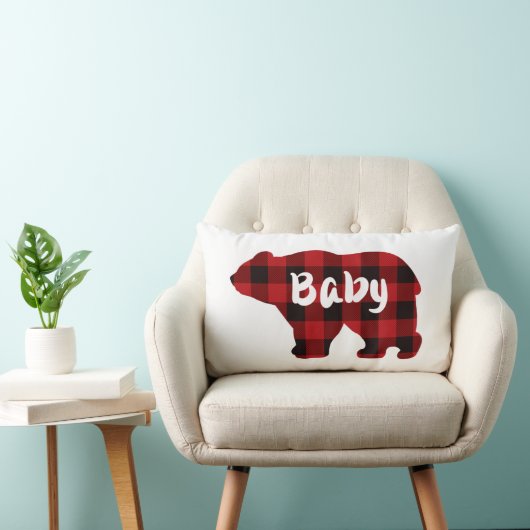 Coussin Rectangle Bébé mignon ours rouge noir buffle plaid motif (Chaise)