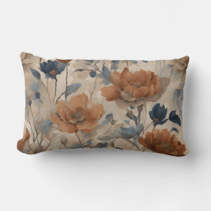 Coussin Rectangle Beige Orange brûlé Bleu marine poussiéreux Floral