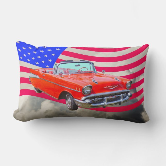 Coussin Rectangle Bel Air 1957 de Chevrolet et drapeau des USA (Recto)