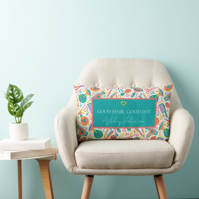 Coussin Rectangle Belle coiffure, belle journée — sarcelle, corail e (Chaise)